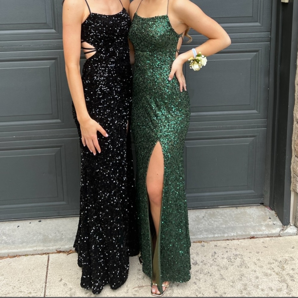 Green sequin prom dress